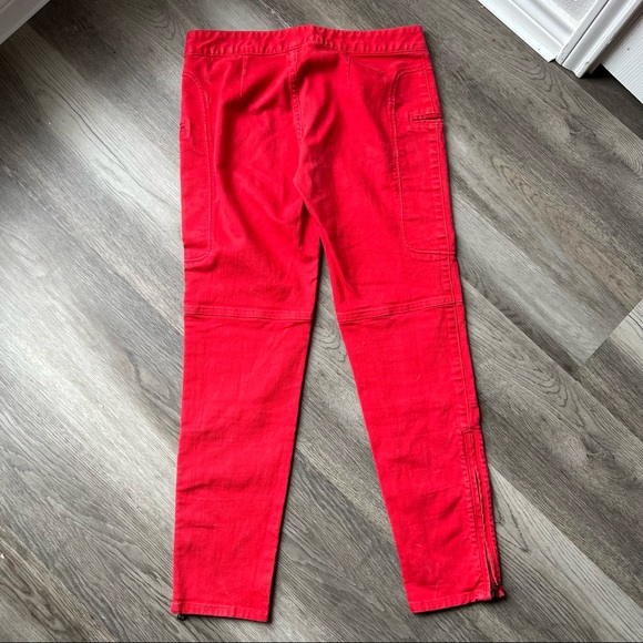 Marissa Webb Red Moto Skinny Jeans Zip Ankle Crop Fitted Denim Biker Pants 27 - Picture 9 of 12